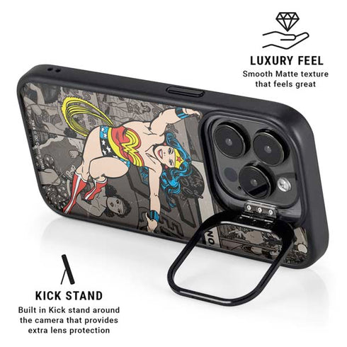 DC Comics Wonder Woman Vintage pose pattern iPhone 14 Pro Kickstand Case